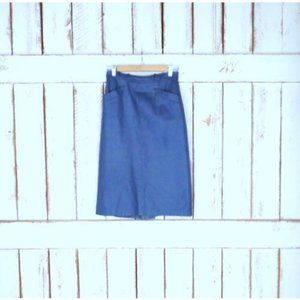 Vintage 70s dusty blue leather fitted high waisted midi skirt